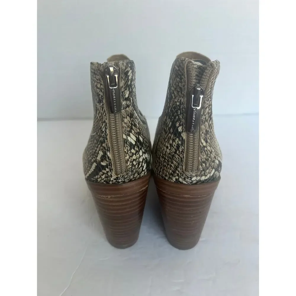 Vince Camuto Western Leather Snake Print Block‎ Heel Pointy Toe Bootie 7.5M
